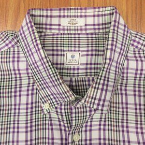 PETER MILLAR REGULAR FIT 100% COTTON SHIRT PURPLE PLAID Sz LARGE, L